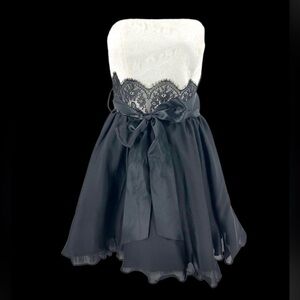 Vintage Jessica McClintock Gunne Sax Dress Strapless Lace Babydoll Black White 9